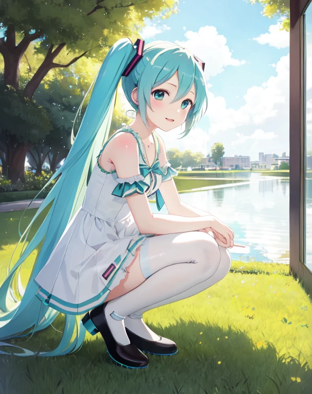 masterpiece, best quality, 1girl, hatsune miku, peeing on a doll