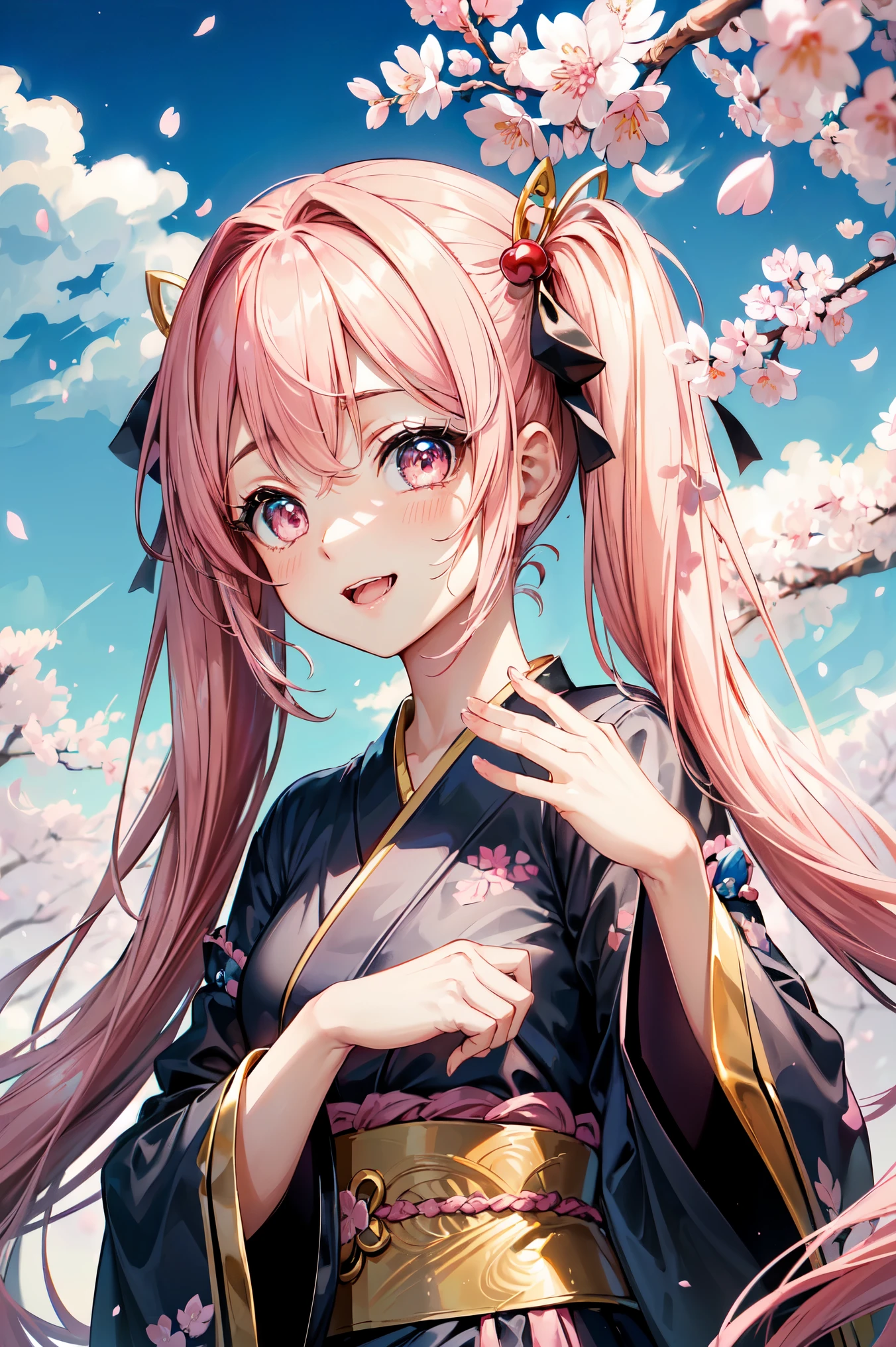 Anime Girl With Long Pink Hair And A Kimono In A Kimono - Seaart Ai