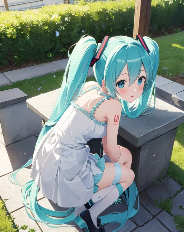 masterpiece, best quality, 1girl, hatsune miku, peeing on me 