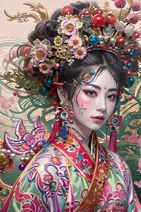 Woman in traditional Chinese clothing，Phoenix Crown，Chinese Ghost Festival，（masterpiece，top quality，best quality，official art，Be...