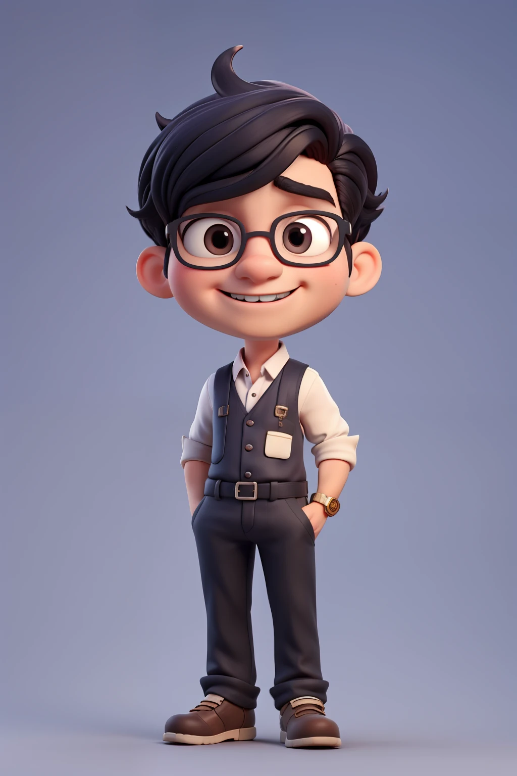 A cartoon character of a man with glasses and a vest - SeaArt AI