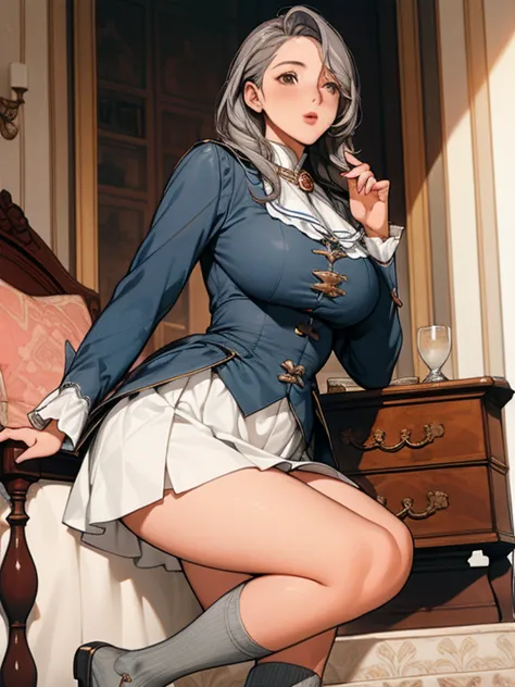 beautiful girl　　big breasts　gray hair　luxurious dress　lady　leader's sister　eleonora　　１８century　knee high socks　student　skirt