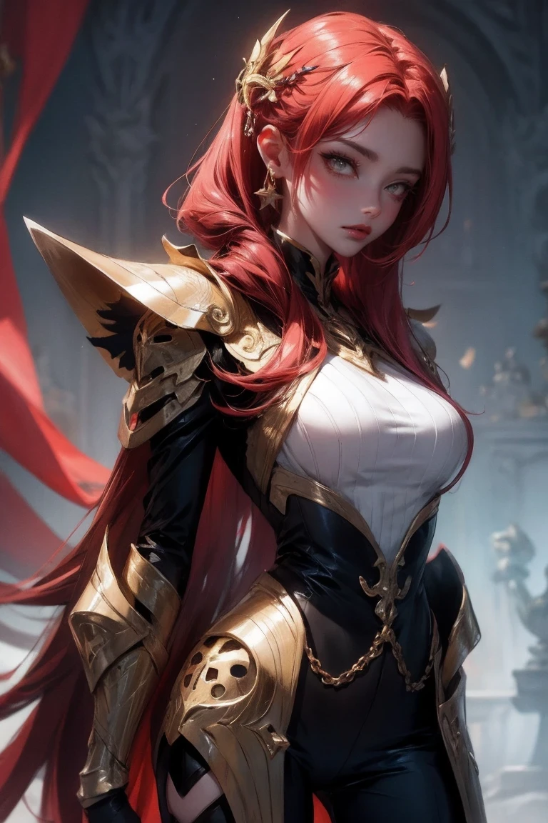 beautiful tall woman，Red hair，yellow eyes，Surreal，Detailed suit