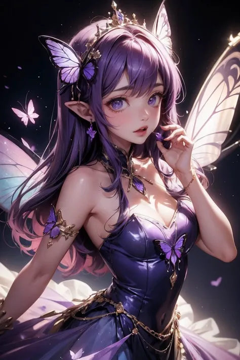 Arafad image of a woman wearing a purple dress and butterfly wings, fairy tale core, light violet, princess of amethyst, Belle D...