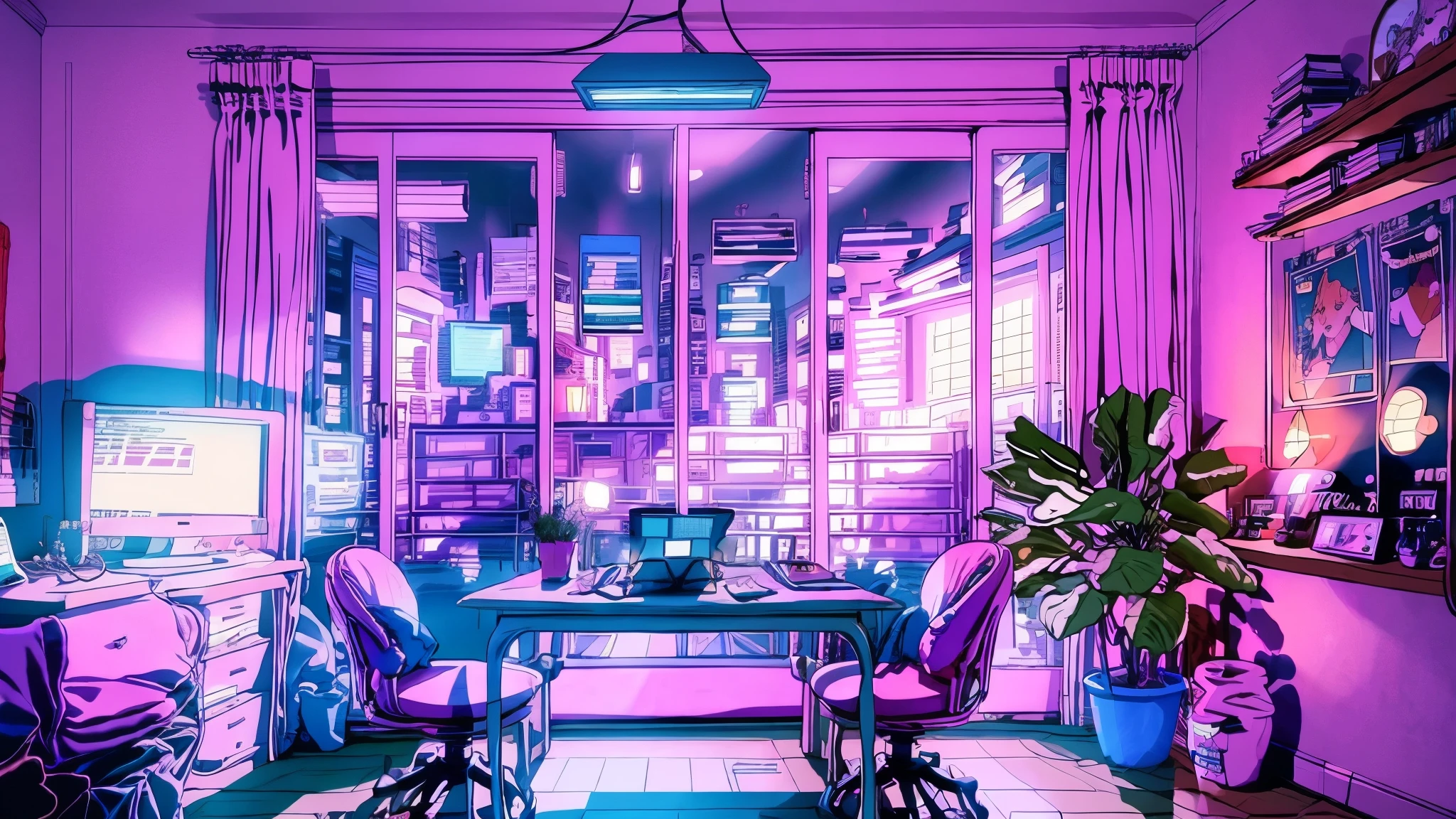 Girls are traders, pink theme, style anime, Computer, living room, in the Computer screen is chart stock night light , (very detailed:1.2), (warm light:1.2), table top, surreal,32k, very detailed CG Unity 8K 壁紙, highest quality  (table top,highest quality:1.5)