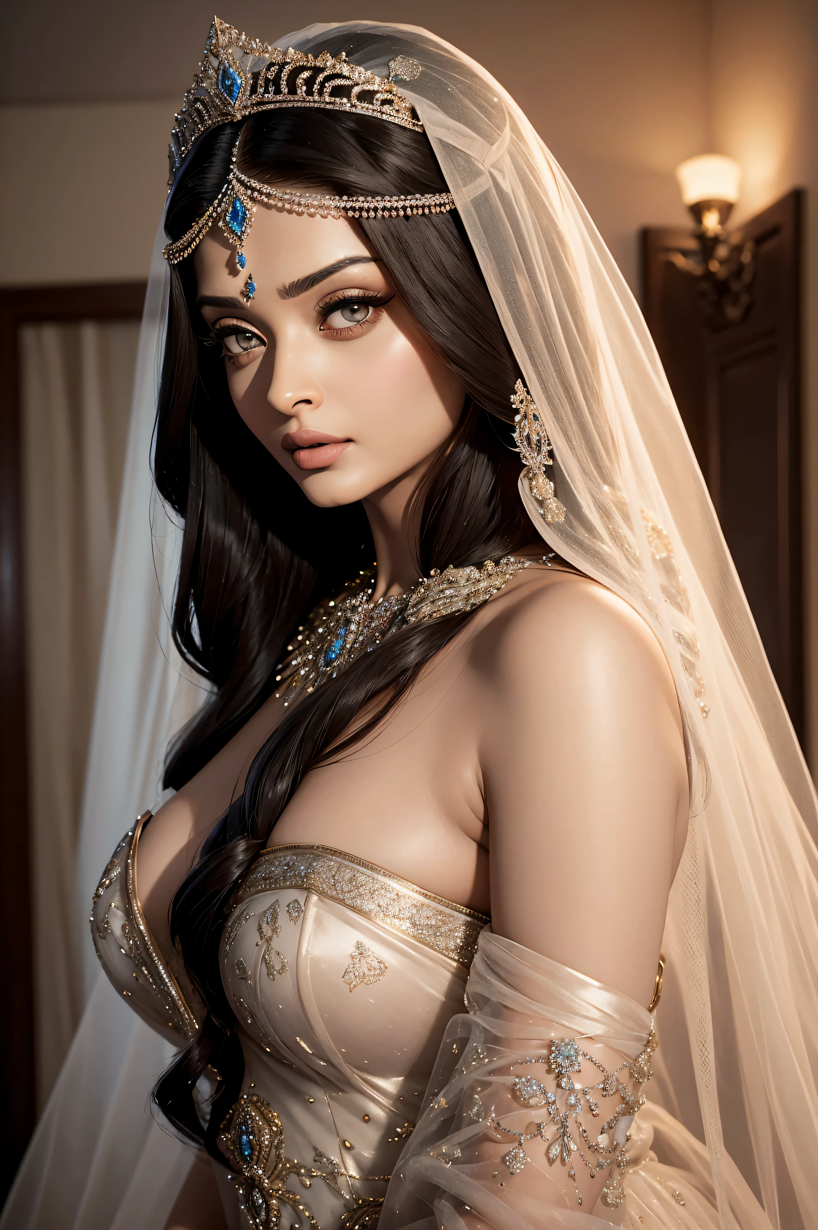 A close up of a woman in a wedding dress with a veil - SeaArt AI