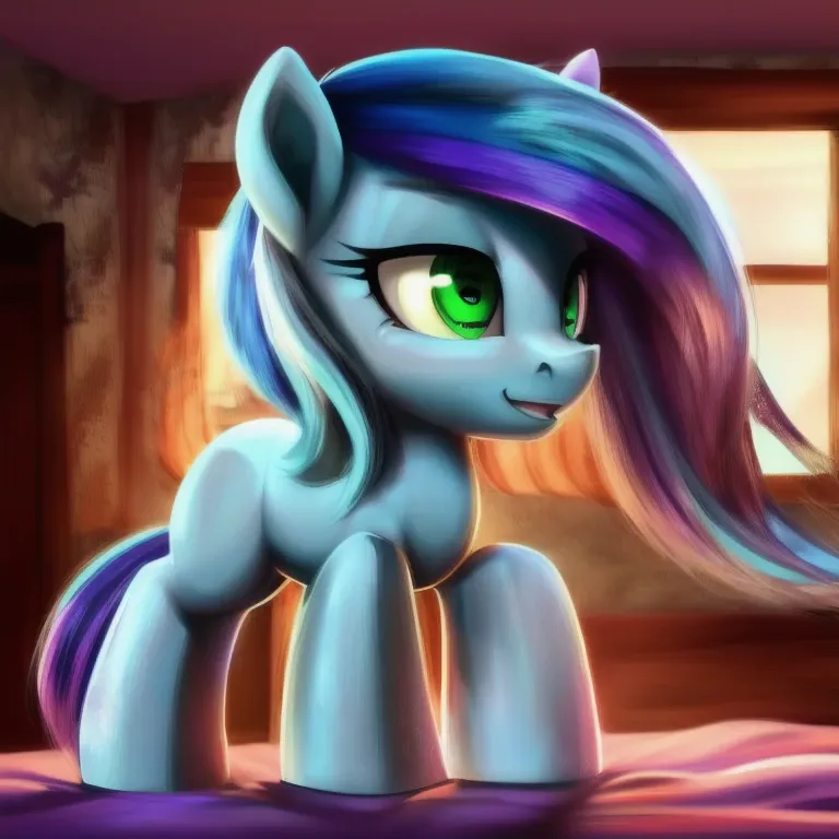 feral pony, portrait, ((bedroom)), (masterpiece), (ray tracing), (movie lighting), ternary lighting, hd, light particles,, ((smo...