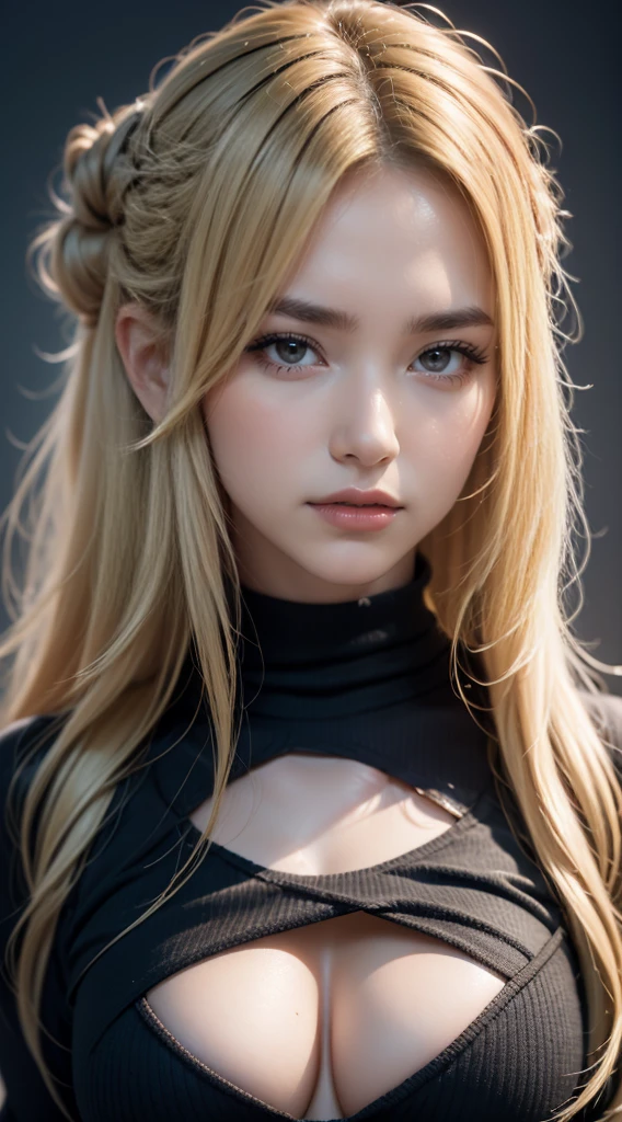 zodiac_asuna, (8k Ultra HD, image 9:17, 8k, masterpiece, RAW photo, best quality, detail: 1.6), 3D, rich colors, photorealistic, incredibly detailed CG Unity 8k wallpaper, cinema light, (sharp focus: 1.2), (extremely beautiful face, beautiful lips, beautiful big eyes), clean eyes, (big smile), beautiful nod_woman, a ((woman with long (((blonde)) hair and a black sweater)), perfect nod_body, perfect nod_face, (((dark makeup, red lipstick, eyeliner, cheveux noirs moelleux, Hair illumination, voluminous lighting, expressive eyes))), ((face with intricate details)), ((very detailed skin)), ((close up face:1.3)), upper body shot)