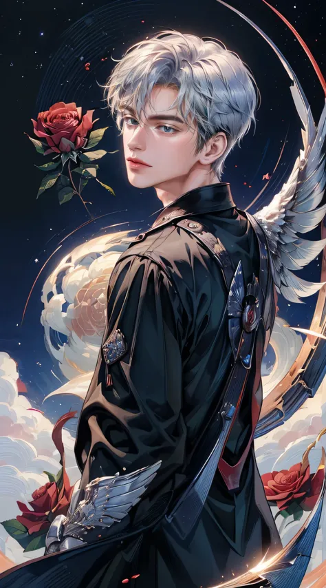 ((4K works))、​Masterpiece、（top quality)、((High level of image quality))、((A beautiful fallen angel man))、slim、((Vampire Black Y-...