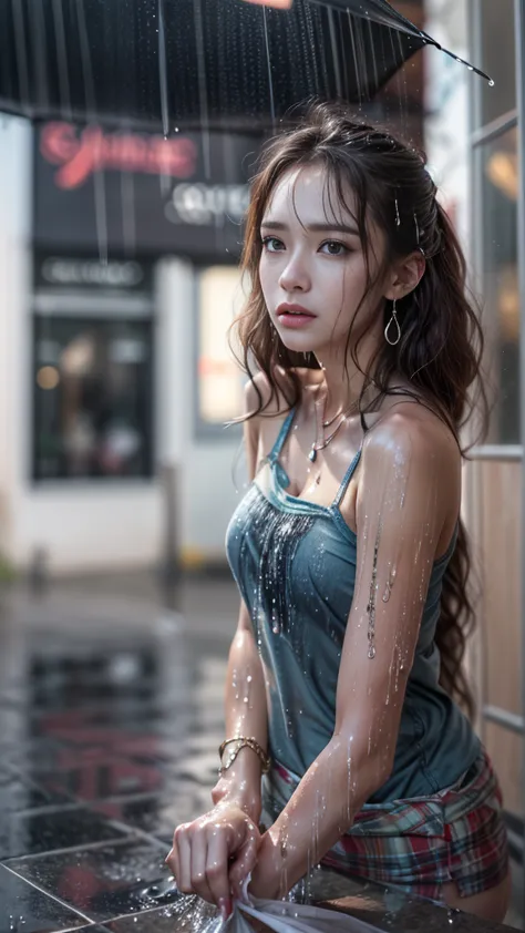 (Photoreal:1.5, 8K, highest quality:1.3, masterpiece, ultra high resolution), ((Typhoon heavy rain)), Highly detailed skin and f...