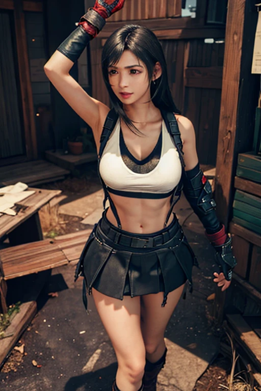 nsfw, {{{masterpiece}}}, {{{best quality}}}, {{ultra-detailed}}, {{an extremely delicate and beautiful}}, 8K, HDR
, BREAK
, {{Tifa Lockhart}}, voluptuous breasts, gigantic breasts, cleavage, 20 years old, {{full body}}
, BREAK,
,  {{broken cloths:2.2}}, {{torn cloths:1.2}}, elbow pad, Fingerless gloves
, BREAK
, ((torn clothes:1.4)), ((torn shirts:1.4, bare breasts:1.4, bare bra, torn skirt:1.4, bare underwear:1.4))
, BREAK
, disdain, embarrassed, water eye
, BREAK
, erectile nipples
, BREAK
, arms up, erectile nipples, sexy, looking to the side, standing, split legs ,exposed nipples, exposed pussy
, BREAK
, physical restraint, ((bondage))
, BREAK
, (captured, restraints, facial expression of despair)
, BREAK
, (restrained:1.4, shackles:1.4, iron chains, leather harness, facial expression of despair, chains)
, BREAK
, torture chamber, jail