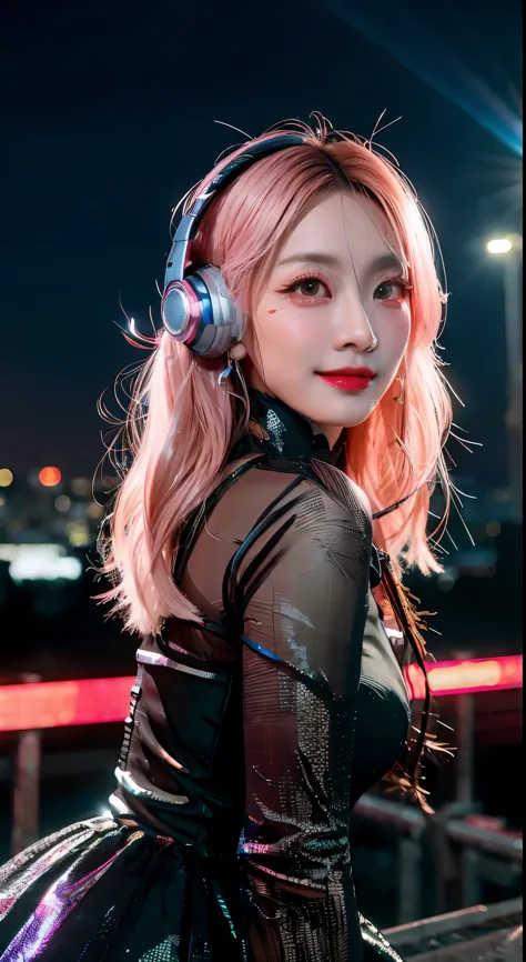 singer, microphone in hand, cyberpunk microphone, singing, 1 girl, chinese_clothes, liquid silver and pink, cyberhan, cheongsam,...