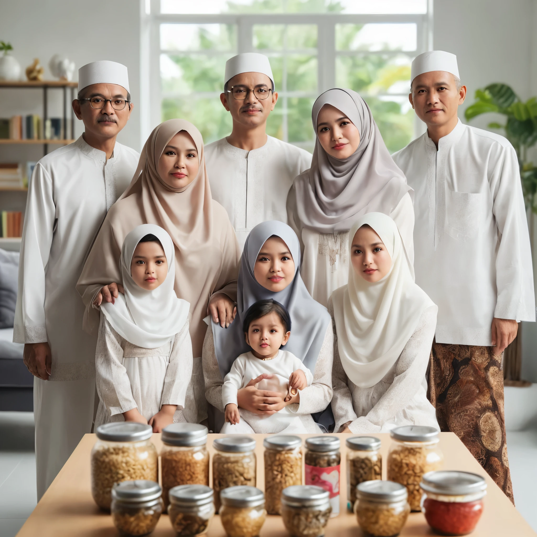 Arafed family posing for a picture with jars of food - SeaArt AI