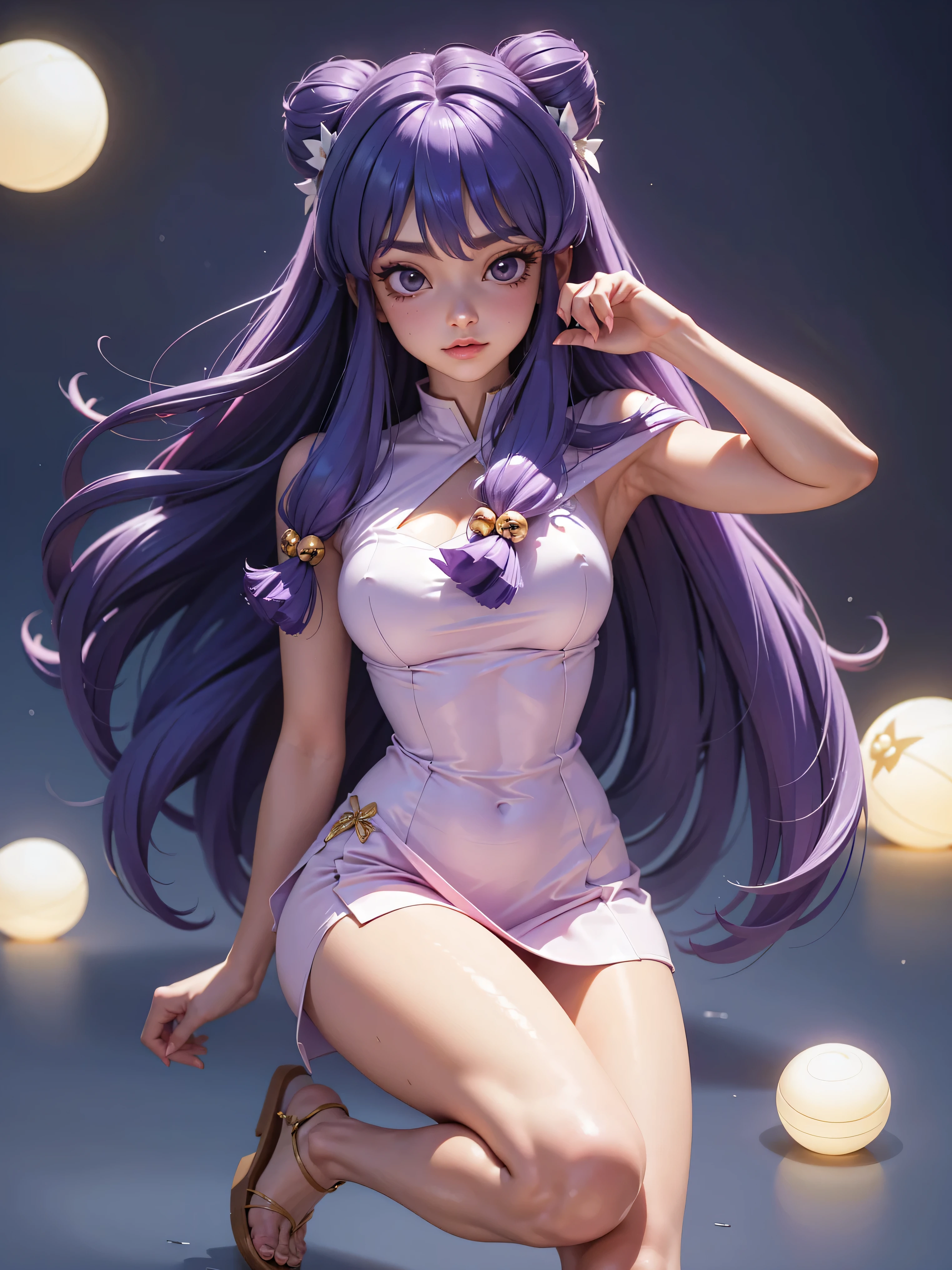 Garota anime de cheveux violets com jupe vestido longo purple meio transparente e espartilho, 16 ANS, beau corps, gros seins, com main dans la culotte , hand in cheveux violets, Garota Sexy, cheveux violets, faits saillants des cheveux latéraux, mèches de cheveux sur le côté du visage, bel éclairage, ombres douces, yeux bleus, belles jambes, longs cheveux violets, style animé, Personnage de Shampoo Chan, Autora Rumiko Takahashi, D&#39;après une œuvre de Rumiko Takahashi, Anime Ranma 1/ 2, decote Sexy, hanche robuste, tout le corps, tout le corps, gros buste, jeune fille avec un beau et beau corps, des sandales aux pieds, jeune fille, usando jupe e corset pink e purple meio transparente, fille animée, style animé, beaux pieds en sandales, Angle de vue avant, En plein air, grande poitrine, beaux seins, cheveux violets, sandales aux pieds, belles jambes, Sexy, JOLIES JAMBES, Des sandales, gros seins, tout le corps, tout le corps, pieds avec des sandales, animé réaliste, jupe, série roxa, personagem realista Sexy, posture debout droite, En plein air, culotte rose, main dans la culotte, jupe vestido com 50% opacité semi-translucide, corps dressé, jolies sandales, Gros yeux