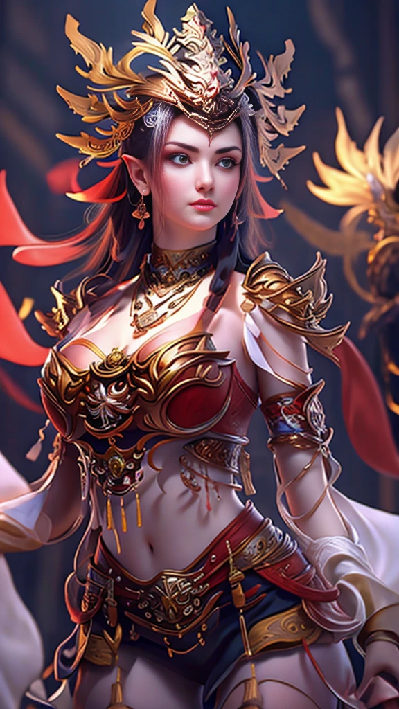 Best quality,masterpiece,ultra-detailed high res,(photorealistic:1.4),raw photo,,illustration, wanjian, multiple weapon (glowing weapon)
1 girls dancing,(solo:1.2),(cowboy shot:1.2),(hair crown:1.2),Traditional chinese dunhuang style clothes,Strapless,(red eyeliner:1.2),(huge breasts:1.4), (v-neck:1.5), (big necklace:1.4), lace armour, (beautiful eyes :1.4), (looking at viewer:1.5), earrings,dynamic angle,Opera House,messy_long_hair,ink,cinematic lighting,lens_flare, Velvet, chrysanthemum,Tassel,Ribbon,color embroidery, white gold red,