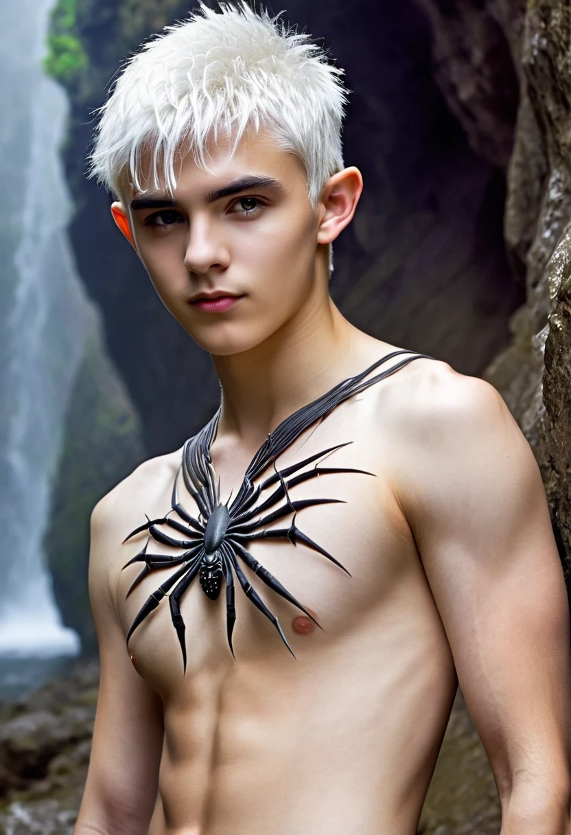 Extremely handsome naked drow elf 18-year-old boy, very short white hair  with un - SeaArt AI