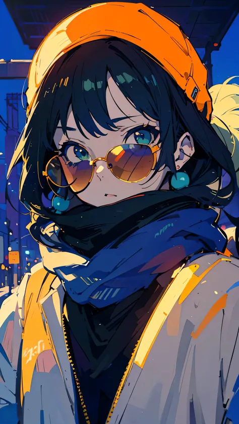 highest quality，close up of person wearing scarf and sunglasses, anime atmosphere, guweiz style artwork, （funny expression），styl...