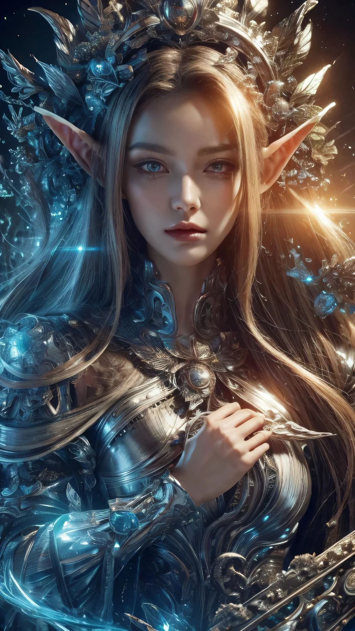 (Best quality, 4k, High-resolution, Masterpiece:1.2), Ultra-detailed, Realistic, Radiant lighting, Epoch Elves, Portraits, Fantastical colors, Fine art, Ethereal beings, Dreamlike, Whimsical creatures, Detailed facial features, Glowing eyes, pointy ears , Elven beauties, Ethereal glow, Mythical creatures, Harmonious composition, Dazzling colors, Stunning visual effects, Otherworldly appearance, Mesmerizing artistry,