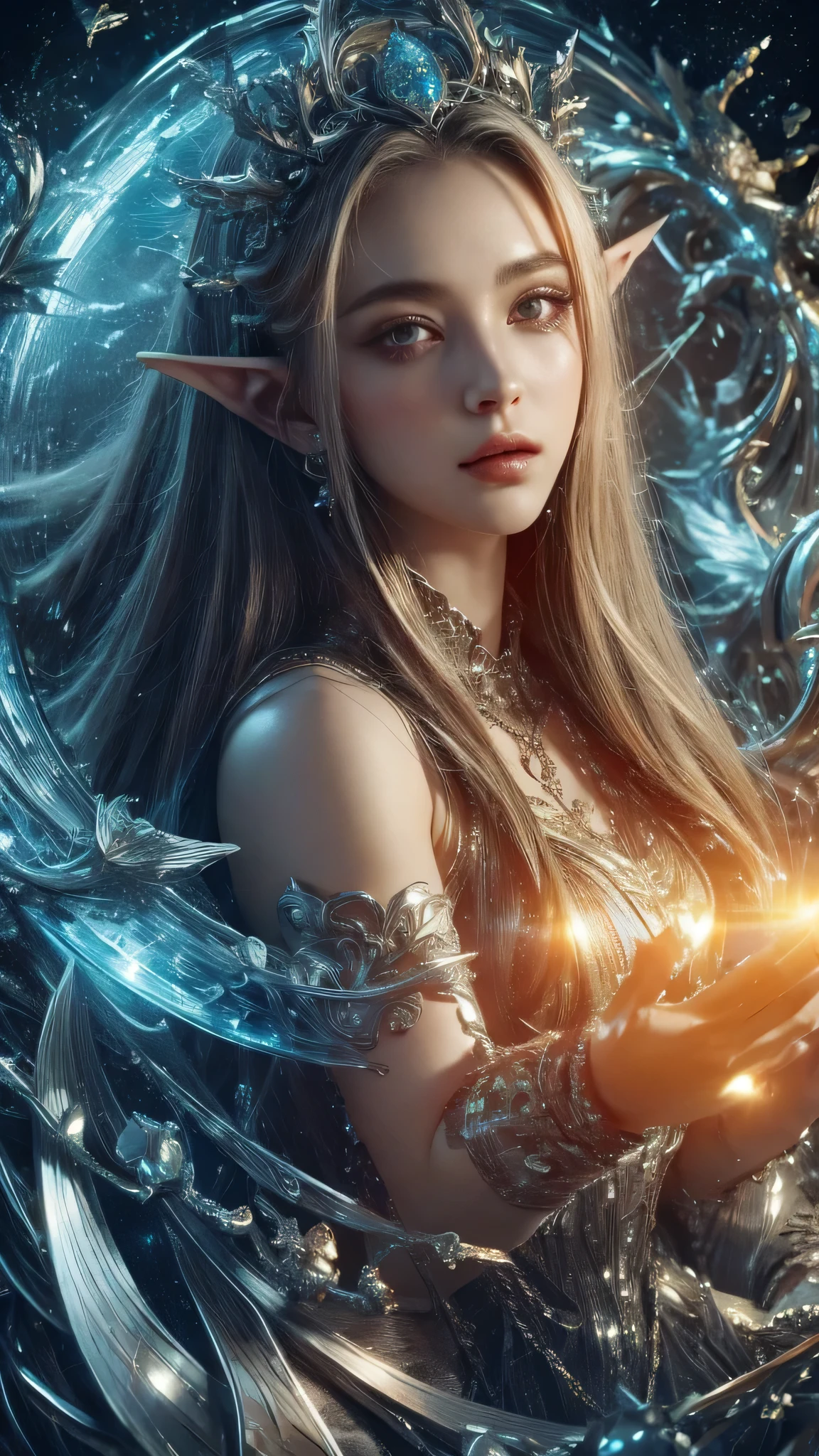 (Best quality, 4k, High-resolution, Masterpiece:1.2), Ultra-detailed, Realistic, Radiant lighting, Epoch Elves, Portraits, Fantastical colors, Fine art, Ethereal beings, Dreamlike, Whimsical creatures, Detailed facial features, Glowing eyes, pointy ears , Elven beauties, Ethereal glow, Mythical creatures, Harmonious composition, Dazzling colors, Stunning visual effects, Otherworldly appearance, Mesmerizing artistry,