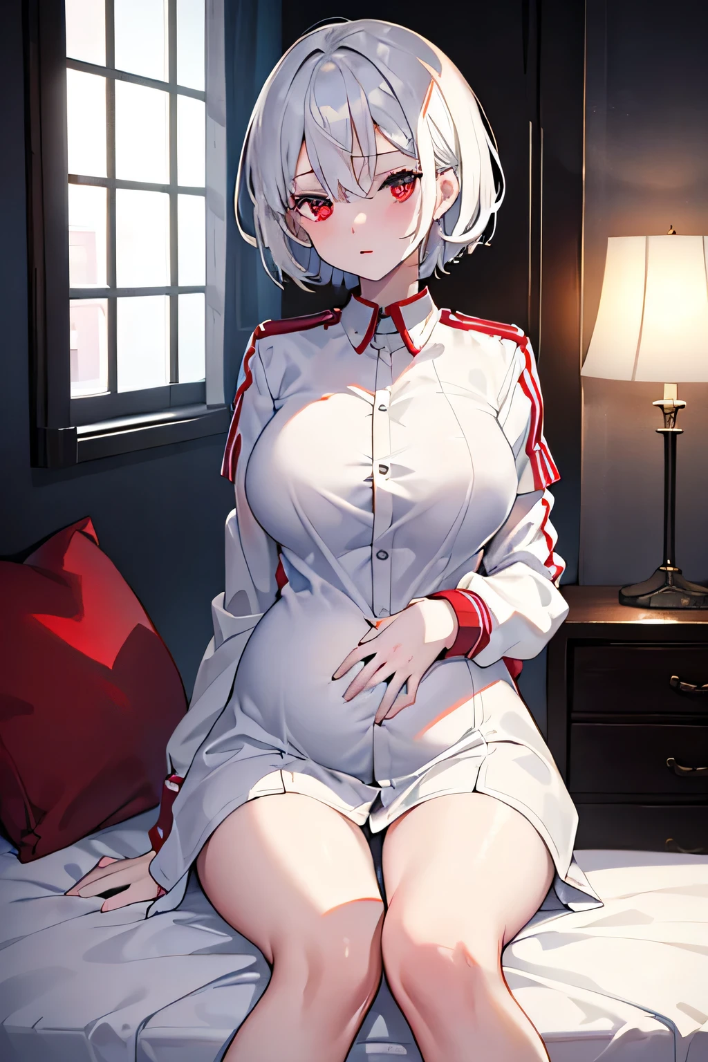 Anime - style image of a woman in a short skirt sitting on a bed - SeaArt AI