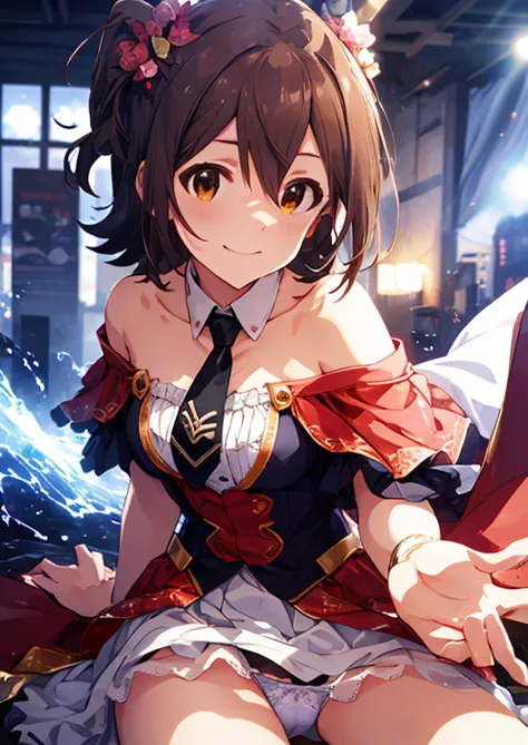 mirai kasuga (million live), (highest quality, 8k, masterpiece, super detailed:1.2), (lens flare, particles of light, shine), bi...