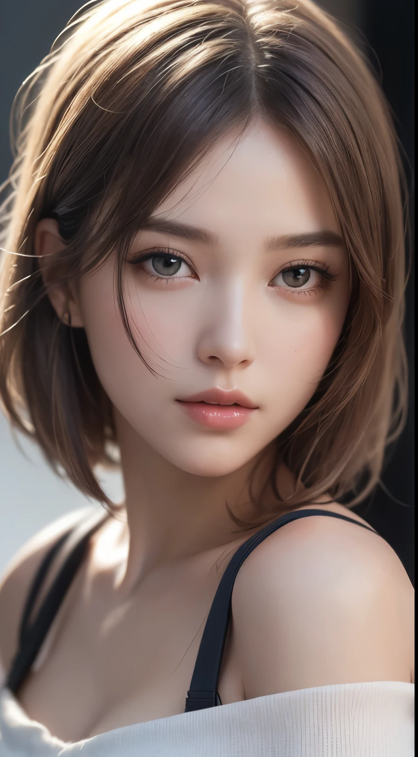 1girl, Extremely cute, amazing face and eyes, (extremely detailed beautiful face), (Ultra realistic), (highly detailed eyes, highly detailed hair, highly detailed face, highly detailed plump lips), (off shoulder), breasts, upper body, caute smile, (best quality:1.4), Raw photo, (realistic, photo-realistic:1.37), professional photography, cinematic light, Best quality, Masterpiece, (Realistic:1.2), 1 girl, Detailed face, Beautiful eyeasterpiece:1.2, Best quality), (fine detailed beautiful eyes: 1.2), (Extremely detailed Cg Unity 8K wallpaper, Masterpiece, Best quality, Ultra-detailed, Best shadow), (Detailed background), (Beautiful detailed face, Beautiful detailed eyes), High contrast, (Best illumination, An extremely delicate and beautiful),1girll,((colourful paint splashes on transparent background, Dulux,)), Dynamic Angle, beautiful detailed glow, full bodyesbian, Cowboy shot, White hair, Purple eyes, Best quality, Masterpiece, (Realistic:1.2), lotus flower, Glowing, In the night sky, Full of stars, The is very detailed, Ultra-high resolution, Ultra-high quality, (photograph:1.2)、(photorealistic:1.3)、(masterpiece:1.3)、(Highest image quality:1.4)、ultra high resolution、(detailed eyes)、(detailed facial features)、(Detailed garment features)、8K resolution、solo focus、30 year old mature woman、small face、no makeup、Detailed beautiful eyes、bangs、dark brown hair、short cut hair、(realistic skin)、beautiful skin、charming、ultra high resolution、Super realistic、High definition、Camisa branca aberta,middlebre、small breasts、bust B cup、small breasts、cool beauty、