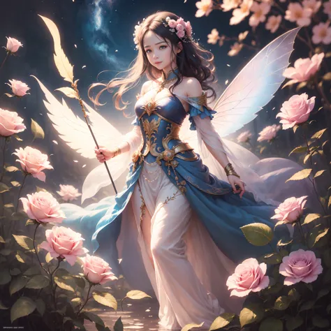 beautiful transparent flower fairy baby, transparent colorful feathers, the cane waving in the wind､the cane shone in the starli...