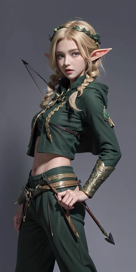 masterpiece, detailed, character, dungeons and dragons character, 1girl, elf girl, elf ranger, ((elf hunter)), arrow quiver, aim...