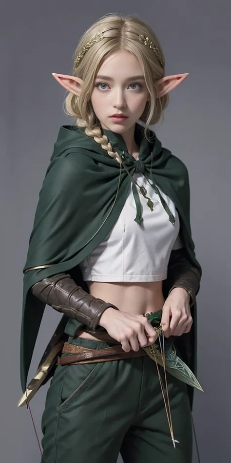 masterpiece, detailed, character, dungeons and dragons character, 1girl, elf girl, elf ranger, ((elf hunter)), arrow quiver, aim...