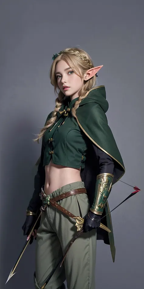 masterpiece, detailed, character, dungeons and dragons character, 1girl, elf girl, elf ranger, ((elf hunter)), arrow quiver, aim...