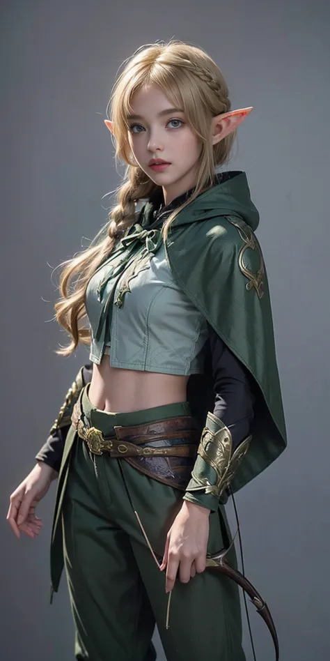 masterpiece, detailed, character, dungeons and dragons character, 1girl, elf girl, elf ranger, ((elf hunter)), arrow quiver, aim...