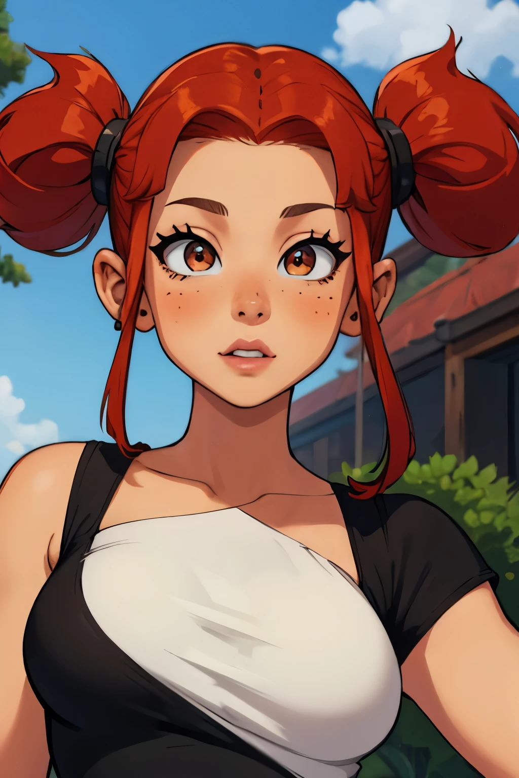 A cartoon girl with red hair and a white shirt - SeaArt AI