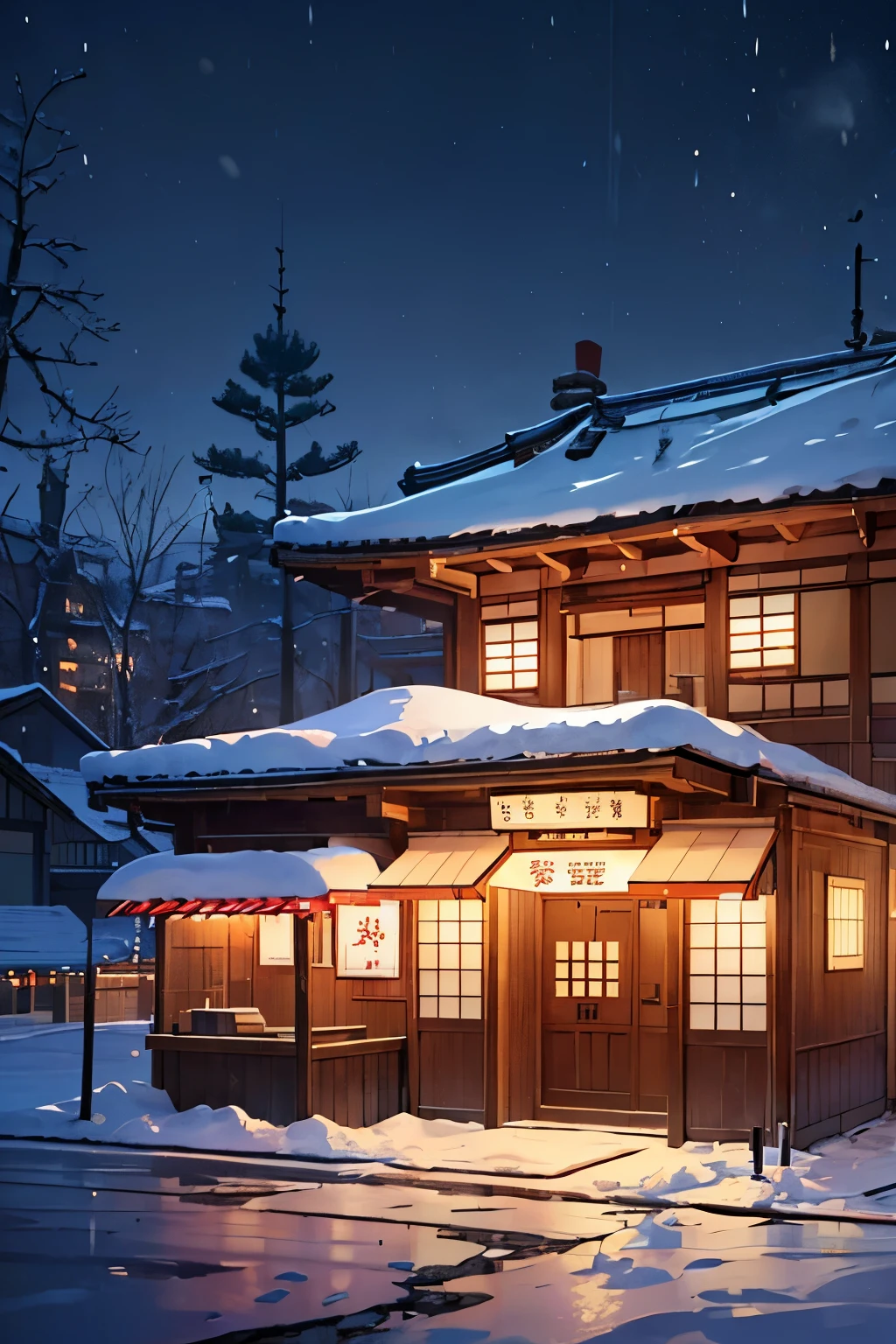 I'd like a bar with a Taisho-era style and for it to be nighttime in a snowy setting --s2

I'd like a masterpiece of a Taisho-era nighttime snowy bar --s2 (ultra-detailed, high resolution, physically-based rendering, 4K)

A beautifully rendered Taisho-era bar, bathed in the soft glow of night and blanketed in snow --s2 (Realistic, Photorealistic: 1.4, best quality)

Envision a stunning Taisho-era bar under the stillness of the night, shrouded in the serene beauty of snowfall --s