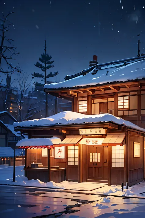 I'd like a bar with a Taisho-era style and for it to be nighttime in a snowy setting --s2

I'd like a masterpiece of a Taisho-er...