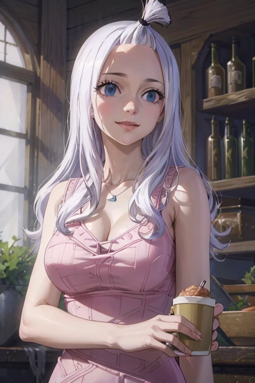 ultra realistic 8k cg, masterpiece, ((ultra detailed background, delicate pattern, intricate detail)), (highly detailed, fine details), best quality, 1girl, (photorealistic:1.4),beautiful lighting, absurdres, RAW photo, film grain,  Mirajane Strauss with a beautiful smile and dark blue eyes at a picnic wearing a simple white dress 