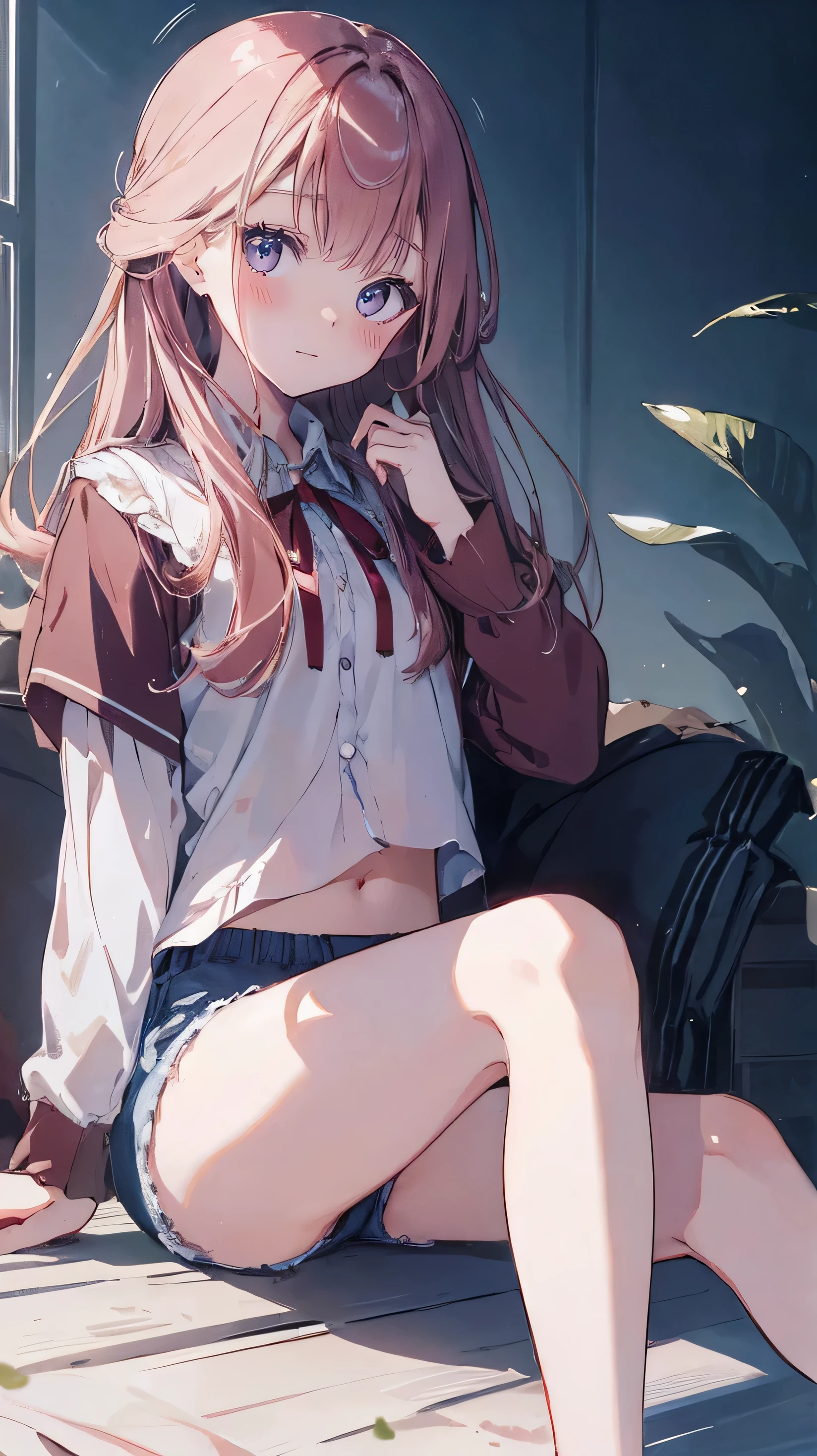 Anime girl sitting on the ground with her legs crossed - SeaArt AI