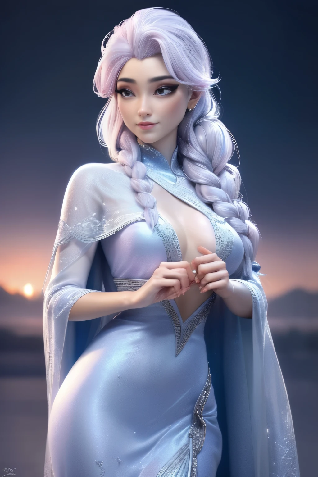 (elsa frozen-rose quartz SU mezclando modelos .) (ultra FUSION) Highly detailed CG unity 8k wallpaper, style shot, complex, high detail, dramatic, highest quality movie still image, very detailed, masterpiece, best quality, character design, Elsa, Elsa from Frozen,Pink Diamond fusion (( Dark style)), realistic ultra-detailed rendering style, natural light, sharp character design, (hard focus, 8k), (((natural skin texture))), 8k textures, soft cinematic lighting, adobe lightroom, dark room, hdr, Sophisticated, Elegant, Rich Detail, Sharp Focuilm Look) )), Soothing Tones, Detail Frenzy, Intricate Detail, Super Detail, Low Contrast, Soft Film Lighting, Dull Colors, Exposure Blending, HDR, Fade, 35mm, f/1.4, ISO64, f16, 25 sec.