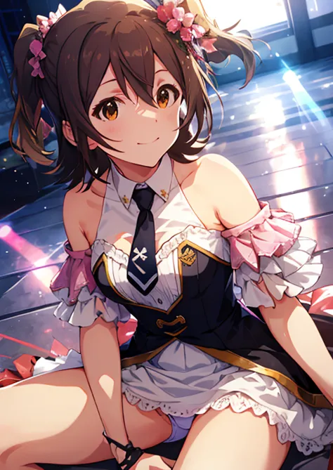 mirai kasuga (million live), (highest quality, 8k, masterpiece, super detailed:1.2), (lens flare, particles of light, shine), bi...