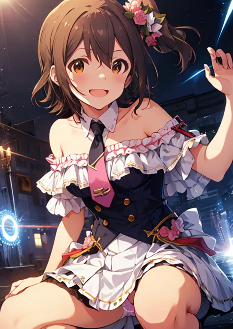 mirai kasuga (million live), (highest quality, 8k, masterpiece, super detailed:1.2), (lens flare, particles of light, shine), bi...