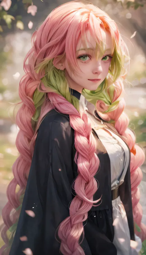 Green eyes, close-up of a person with long pink hair and green scarf, beautiful anime portrait, detailed digital anime art, anim...