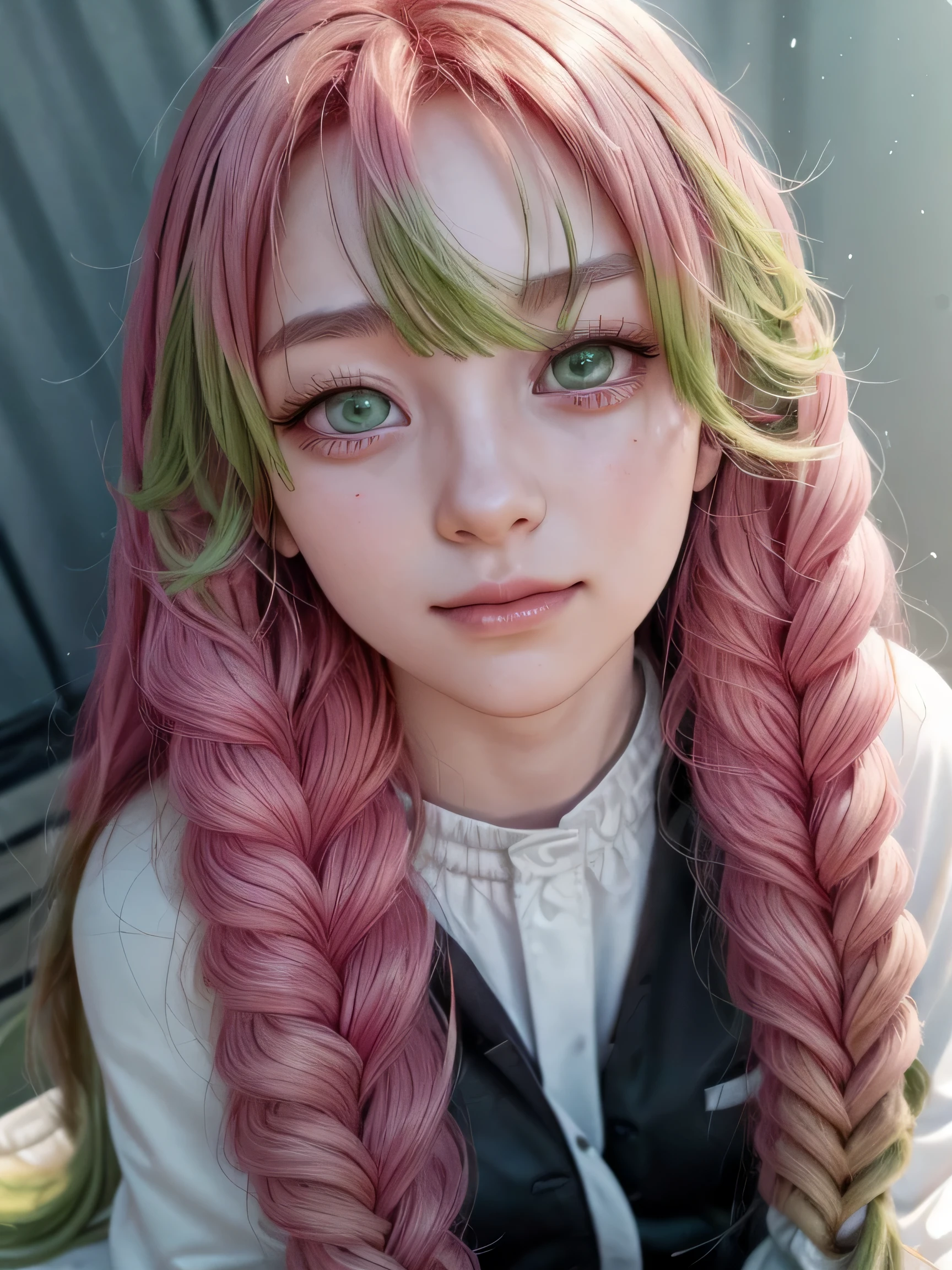 yeux verts, gros plan d&#39;une personne aux longs cheveux roses et à l&#39;écharpe verte, beau portrait animé, art animé numérique détaillé, fille animée aux cheveux longs, anime style portrait, Portrait détaillé de fille anime, beau style artistique animé, art détaillé des personnages d&#39;anime, art d&#39;anime détaillé et propre, Style artistique animé de haute qualité., portrait de fille animée, belle fille animée, cute portrait de fille animée