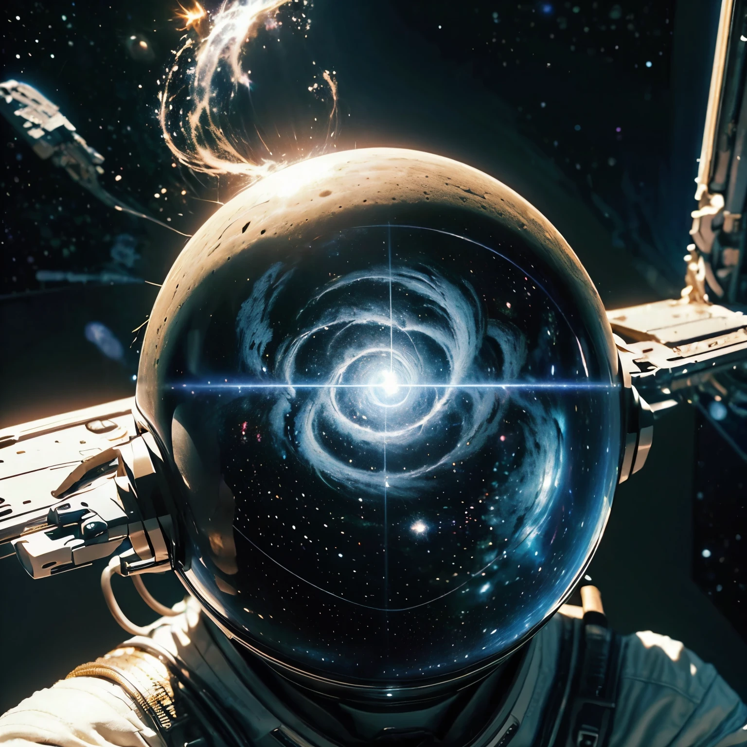 (highest quality、4K、8k、High resolution、masterpiece: 1.2)、Super detailed、(real、photorealistic、photorealistic: 1.37)、portrait、Space Swimming、Astronaut Floating、Exploring the depths of space、Humans in outer space、astronomy 、Adventures among the Milky Way、space exploration、Zero gravity environment、Deep Space Diving、beauttiful starilky Way、nebula、The vast darkness of space、Surreal space landscape、Sparkly astronaut suit、Star reflection on the visor、Immersive Space Experience、The awe-inspiring vastness of the universe、Astronaut admiring the beauty of space、Bent Earth in the background、Celestial Wonders、Passing spaceship、Future Space Technology、peaceful and calm atmosphere、Shining Stardust、Space particles flying around、Clear and vivid celestial colors、Fantastic glow scene、Diverse celestial bodies、Pulsating Cosmic Energy、Cosmic rays create fascinating light effects、Interstellar creature observing astronauts、A humble perspective of our place in the universe、A bright constellation guiding the way、A cosmic symphony of sights and sounds、