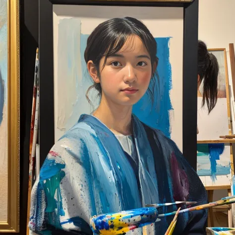 an artist is painting a self-portrait,tanakahitomi