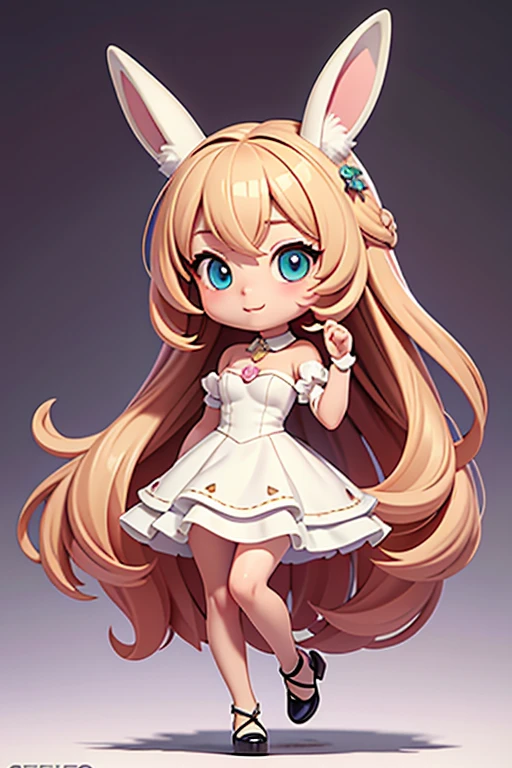 (最high quality, masterpiece, high quality), bunny morph girl, fluffy, soft, official art, beautiful and aesthetic, Depth of the bounds written, composition, full body, (Chibi), (beautiful and detailed eyes), (I&#39;m very happy:1),