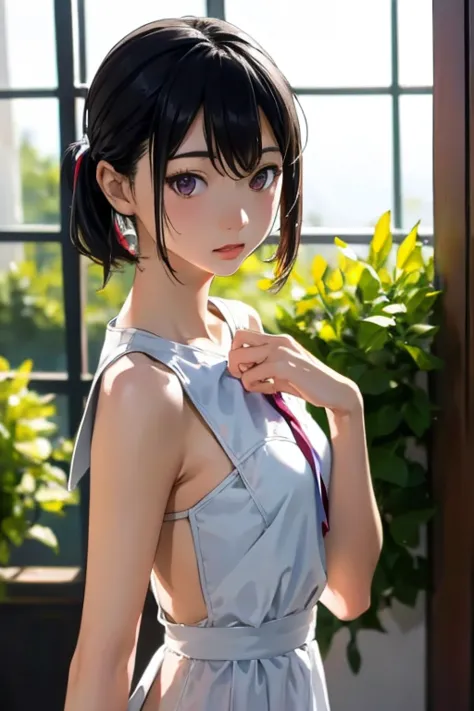 (masterpiece, best quality, high quality, highres, ultra-detailed, detailed background,)1girl,(early teens),black hair,short hai...