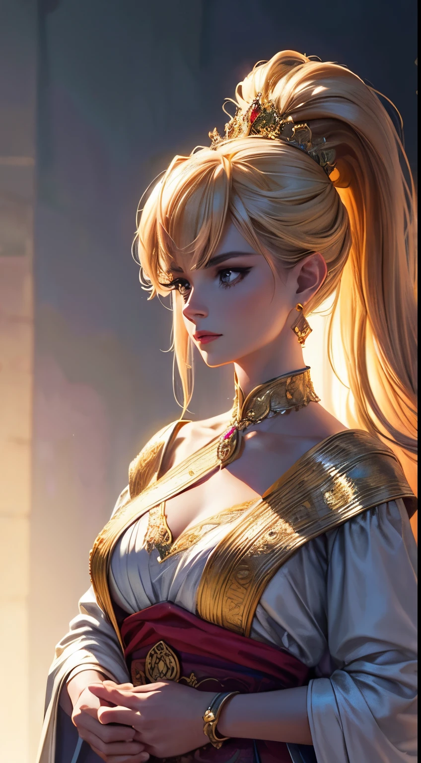 Excellence HD 8K Female Classical Art Comics Princess:
(best quality,8k,highres,masterpiece:1.2),ultra-detailed,(realistic,photorealistic,photo-realistic:1.37),traditional art,classic style,delicate details,gorgeous colors,opulent costume,[intricate patterns],luminous skin,twinkling eyes,ruby red lips,flowing hair,royal tiara,dainty earrings,regal posture,serene expression,graceful movement,[vibrant background],elegant surroundings,rich textures,soft lighting,unique artistry,exquisite craftsmanship,[storybook atmosphere],fairytale-like setting.