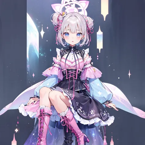(((1girl)))、lower body shot、Focus on boots、vtuber-halfbody、Star Fairy、「A beautifully printed galaxy patterned kimono and gothic ...