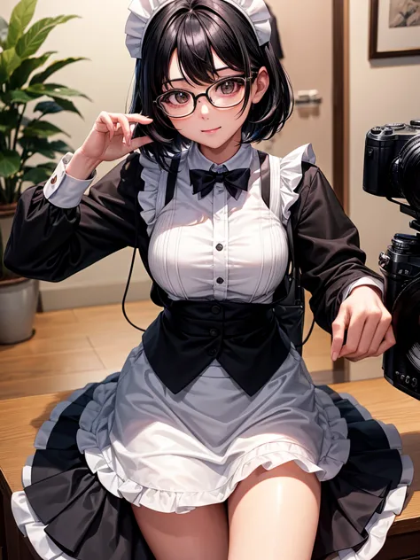 20 year old female、shiny hair quality、beautiful black hair、bob hair、Glasses、Glasses美人、Woman looking into the camera、Cosplay phot...