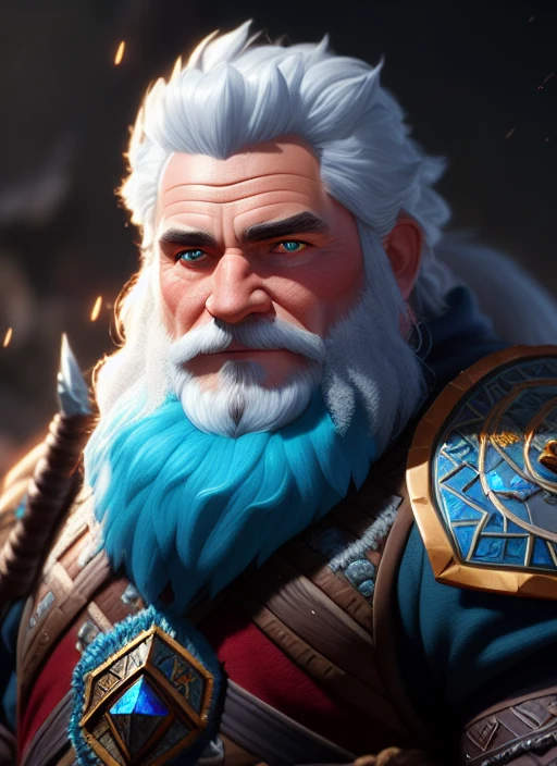 8k rendering, realistic digital painting of a rpg dwarf warrior, ice mountain, intricate details, fantasy universe, intricate magical embroidery, very detail hair, very detail eyes, intense face, [elden ring|d & d] concept art, rpg portrait, octane render, cinematic lighting, (soft shadow:1.2), depth of field, splash art, art by wlop and greg rutkowski