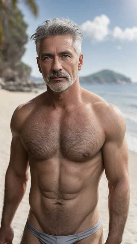 masterpiece, best quality, high resolution, down view, masculinity organ focus, A virile man 60 years old, whith grey hair, in s...